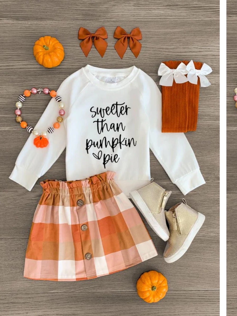 Girl’s 'Sweeter Than Pumpkin Pie' Matching Set - White & Orange